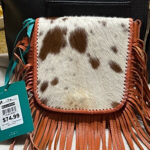 Montana West Brown & White Cowhide Fringe Crossbody